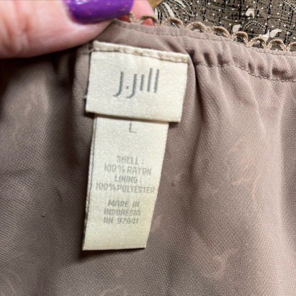 J Jill large Taupe Brown Lightweight Lull On Skirt w/ White Floral Black Accents - Picture 4 of 7